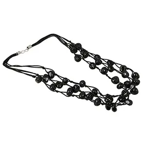Designer Three Layer Black Beads Fashion Necklace for Women and Girls