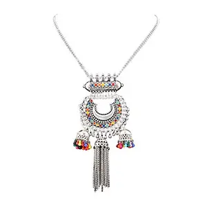 Afghani Boho Style Silver Oxidised Necklace for Women