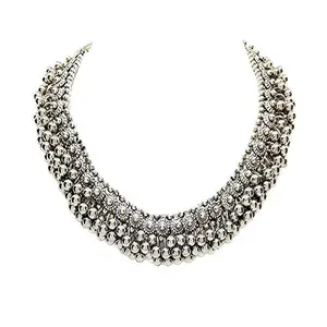 Antique German Silver Ghungroo Beads Designer Choker Necklace Jewellery for Women