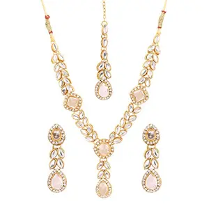 Women's Gold-Plated Pearl Choker Traditional Kundan Necklace (HKIN0057 Golden)