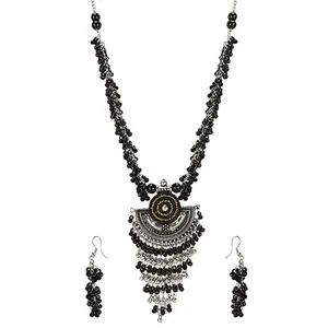Designer Black Afgani German Silver Oxidized Necklace Set with Earrings for Women