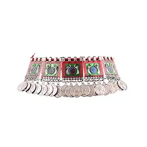 Oxidised Silver Plated Meena Work Choker Necklace for Women (Peacock Style)