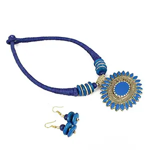 Thread Oxidized Golden Fashion Necklace Set for Women (Blue)