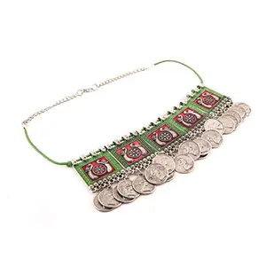 Women's Stylish Oxidized Silver Meena Work Peacock Design Choker Necklace (Green)