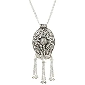 Boho Tribal Style Oxidized Silver Pendant Necklace for Women