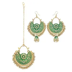 Stylish Golden Oxidised Navratri Collection Earrings with Maang Tikka for Women and Girls