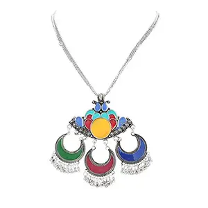 Afghani Designer Turkish Style Vintage Oxidised German Silver Tribal Necklace Pandeant Antique Jewellery for Girls & Women Boho Gypsy (Multi Grace)