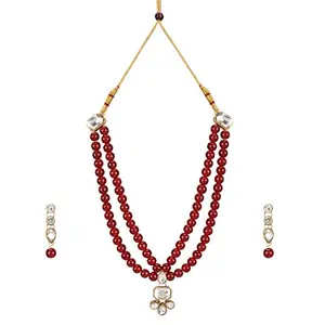 Maroon Traditional Gold Plated Kundan Necklace Set for Women and Girls (Gold)