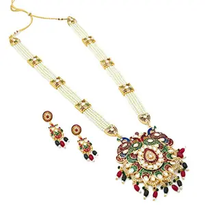 Gold Plated Peacock Style Gold Plated Jadau Necklace Set for Women