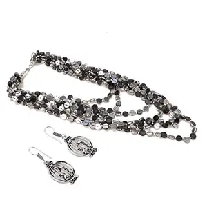 Stylish Silver Black Beads Necklace Set for Women