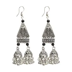 Stylish Multi Colour Beads Oxidized Silver Earrings for Girls