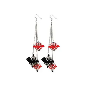 Stylish Black and Red Pom Pom Fashion Earrings for Women