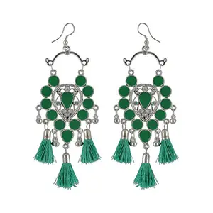 Designer Green Afgani Silver Oxidized Earrings for Wome