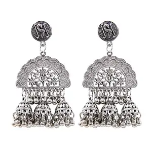 Designer Jhumki Style Silver Oxidized Earrings for Women