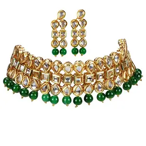 Elegant Gold Plated Inspired Green Traditional Kundan Necklace Set for Women