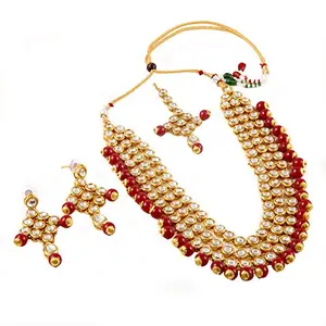Designer Gold Plated Maroon Kundan Necklace Set for Women