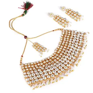 Sparkling Choker Gold Plated Kundan Necklace Set for Women