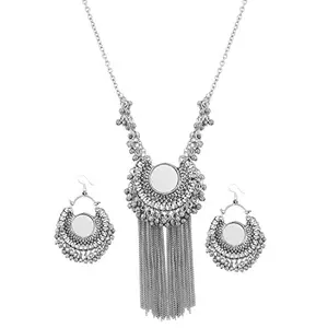 Elegant Black Meena Oxidised Jewellery Set with Earrings for Women and Girls