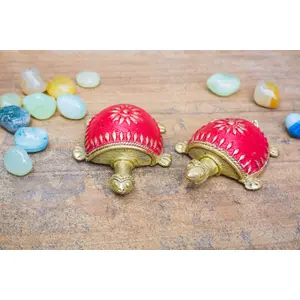 Dhokra Art Tortoise Table Top Set- Red