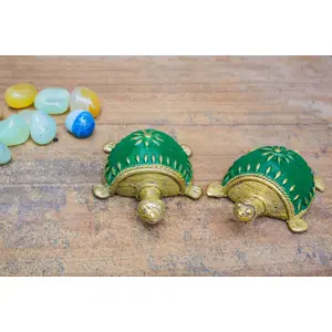 Dhokra Tortoise Table Top Set- Green