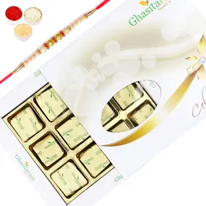 Ghastitaram Gifts - Assorted Chocolates 12 pcs White Box With Pearl Rakhi