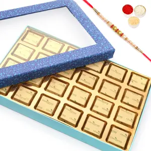 Ghastitaram Gifts - Blue Window 24 Cavity Assorted Chocolate box With Pearl Rakhi