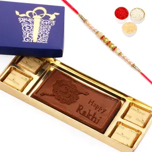 Ghastitaram Gifts - Blue Happy Rakhi Chocolate Box Small With Pearl rakhi