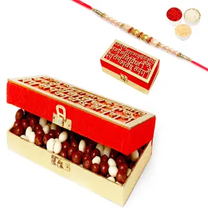 Ghastitaram Gifts - Wakrakund Nutties Box With Pearl Rakhi