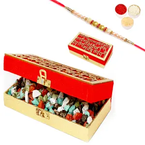 Ghastitaram Gifts - Wakrakund Stone/ Rock Chocolate Box With Pearl Rakhi