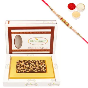 Ghastitaram Gifts - Walnut Chocolate Bark Small With Pearl Rakhi