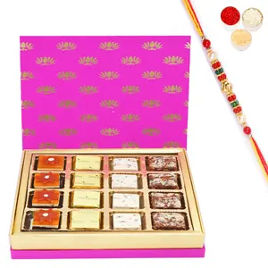 Ghastitaram Gifts - Festive Pink  Box of Assorted Bites With Pearl Beads Rakhi