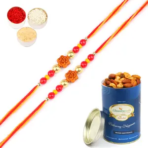 Ghastitaram Gifts - Rakhis Online- Set of 2- 6074  Rakhi Thread with 100 gms of Dryfruits Mix Can