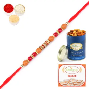 Ghastitaram Gifts - Rakhis Online- 6945  Rakhi Thread with 100 gms of Dryfruits Mix Can 200 gms of Kaju katli