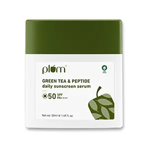 Plum Green Tea & Peptide Daily Serum with Broad-spectrum SPF 50 & PA++++ | Pimples | Prevents Wrinkles | UVA & UVB Protection | No White Cast | 100% Vegan | 50ml