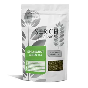 Sorich Organics Spearmint Green Tea 100gm | Green Tea for Management | Spearmint Green Tea for PCOS PCOD | Green Tea Loose Leaves | AntiRich | Helps in Hormonal Balance 