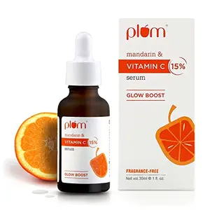 Plum 15% Vitamin C Face Serum with Mandarin | Serum for Face Glowing | With Pure Ethyl Ascorbic Acid | For Dull Skin | Fragrance-Free | Vitamin C Face Serum for Face | 30 ml