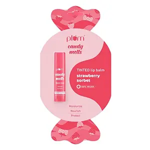 Plum Candy Melts Strawberry Sorbet Tinted Lip Balm | Moisturizes & Nourishes | Hydrates Dry & Chapped Lips | 100% Vegan | 4.5g