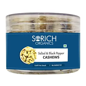 Sorich Organics Salted & Black Pepper Cashew 150gm | Healthy Snacks | Roasted Cashew Salted | Zero Oil Not Fried | High in AntiPotassium | Improves Skin Health