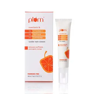 Plum 3% Vitamin C 3% Peptide & 3% Caffeine Eye Cream with Mandarin | s Puffiness & Dark Circles | Improves Firmness & Elasticity| s Fine Lines | Fragrance-Free | 100% Vegan
