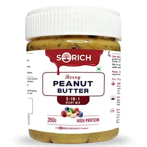 Sorich Organics Berry Peanut Butter Creamy 350g | Creamy Peanut Butter 350gm | No ed Sugar | High Protein | No Palm Oil | Vegan | | 100% Natural (Made with Peanuts Dates & Berry Mixes)
