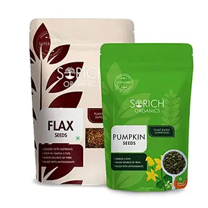 Sorich Organics Raw Flax Seeds 900 Gm and Pumpkin Seeds 400 Gm - 1300 Gm - Healthy Diet Food | Rich in Proetin Iron & fiber | Mix Seeds for Eating Organic | Helps in | Management