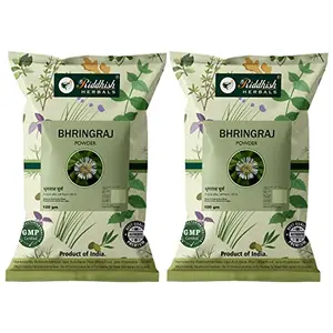 Riddhish HERBALS Natural Bhringraj Powder for Hair Natural Organic Leaves Herbs Hair Strengthening Shine Conditioning Pack of 2 (each of 100gm)