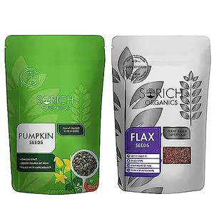 Sorich Organics Combo of Raw Pumpkin Seeds 400 Gm And Flax Seed 400 Gm - 800 Gm - Super Seeds Mix Combo for | Seeds For Eating | Rich in Fiber Protein & Iron | i Seeds | Healthy Diet Snacks | Improves Skin & Hair