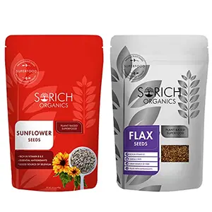 Sorich Organics Raw Sunflower Seeds 400 Gm Flax Seed 400 Gm Combo Pack - 800 Gm - Rich in Protein Fiber Iron & Calcium | Super Healthy Diet Snacks | i Seeds | Improves Hair Growth | Seeds for Eating Organic | Enjoy with Smoothies | Sunflower Seeds for Eat