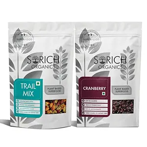 Sorich Organics Trail Mix and Cranberry Combo - 200 Gm (100Gm Each) - Mixture of Strawberry Apple Goji Berry Pumpkin & Sunflower Seeds and Many More | Dried Fruits Mix |Healthy Breakfast