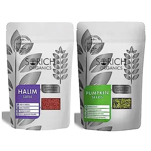 Sorich Organics Pumpkin Seeds and Halim Seeds Combo for Healthy Eating - 200 Gm (100GM Each) - Rich in High Protein Fiber Iron and Calcium | Seeds | Management | Vegan