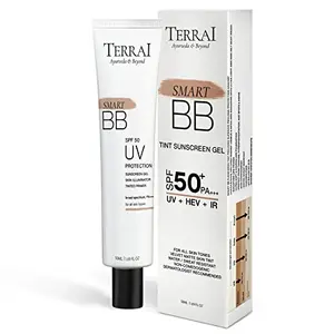 Terrai BB Gel with SPF 50 PA +++ 3 In 1 Tinted Primer & BB Cream Mineral UV Filter Enriched with 1% Pentavitin & 8% Zinc Oxide Skin Illuminating For All Skin Tones 50gm