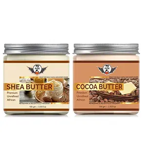 7 Fox Shea Butter And Cocoa Butter Raw | Unrefined | African | Great For Face Skin Body & Lips-Combo Pack (Each 100gm)