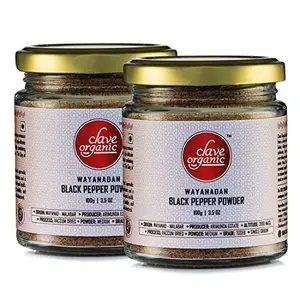 Clave Organic Black Pepper Powder | Kali Mirchi | Wayanadan | From Kerala | Vacuum Dried I Medium Coarse I Pure & Auspicious I in Food Grade Glass Jar - 200g (100g x 2)