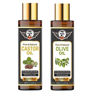 7 Fox Natural & Organic Castor Oil & Extra Light Olive Oil For Hair Growth & Skin Combo(Each 100ml)